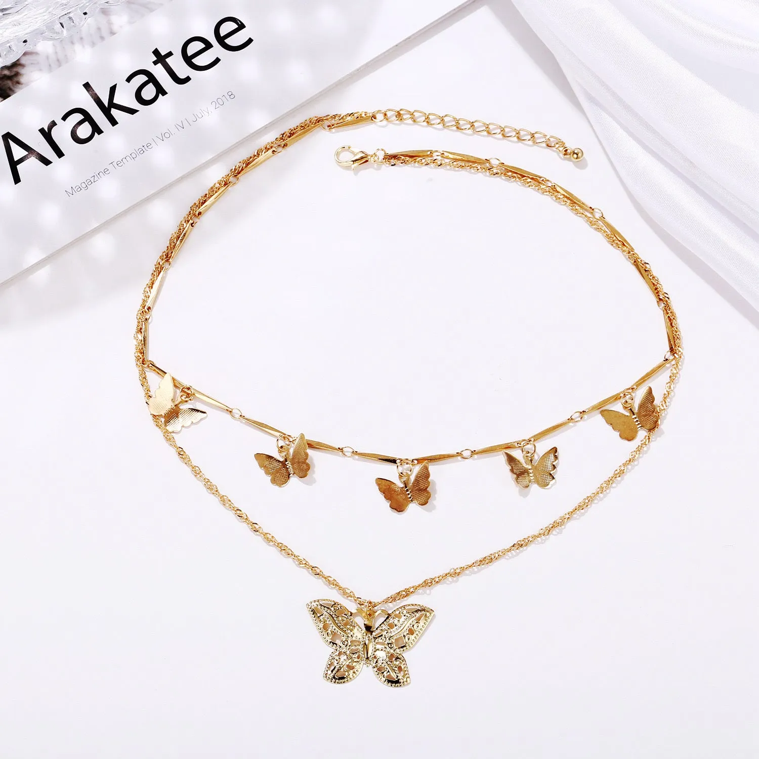 Golden Double Layered Butterfly Pendant