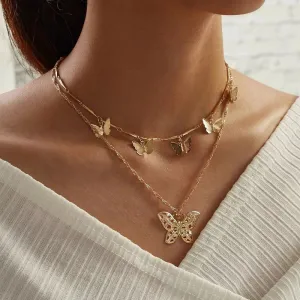 Golden Double Layered Butterfly Pendant