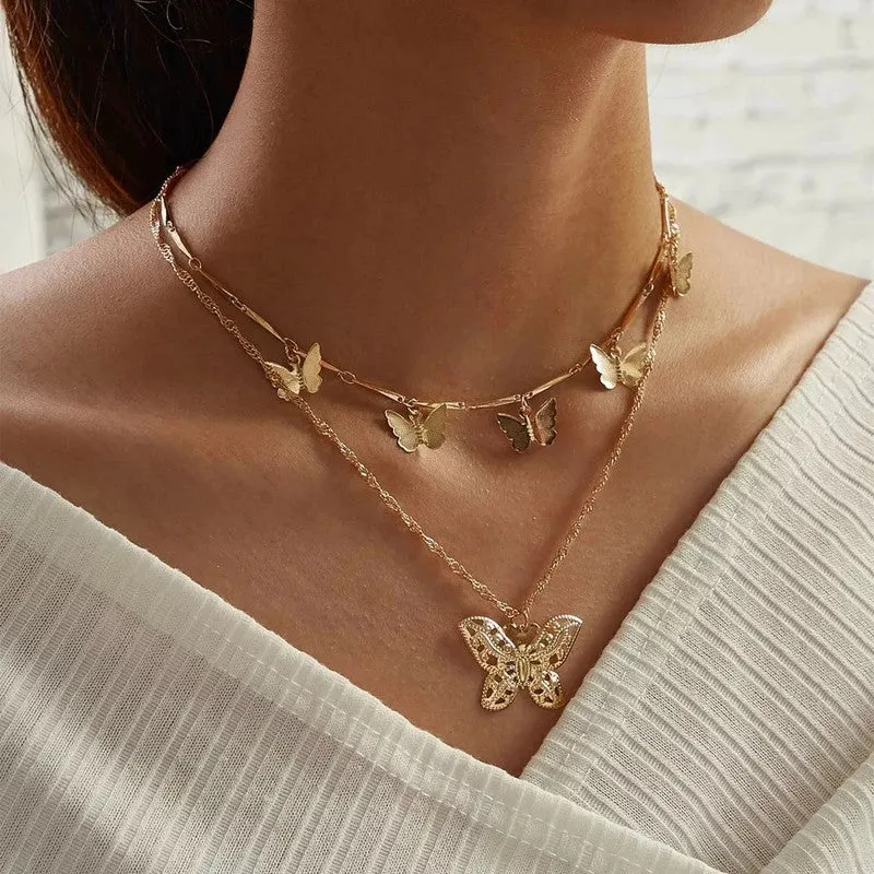 Golden Double Layered Butterfly Pendant