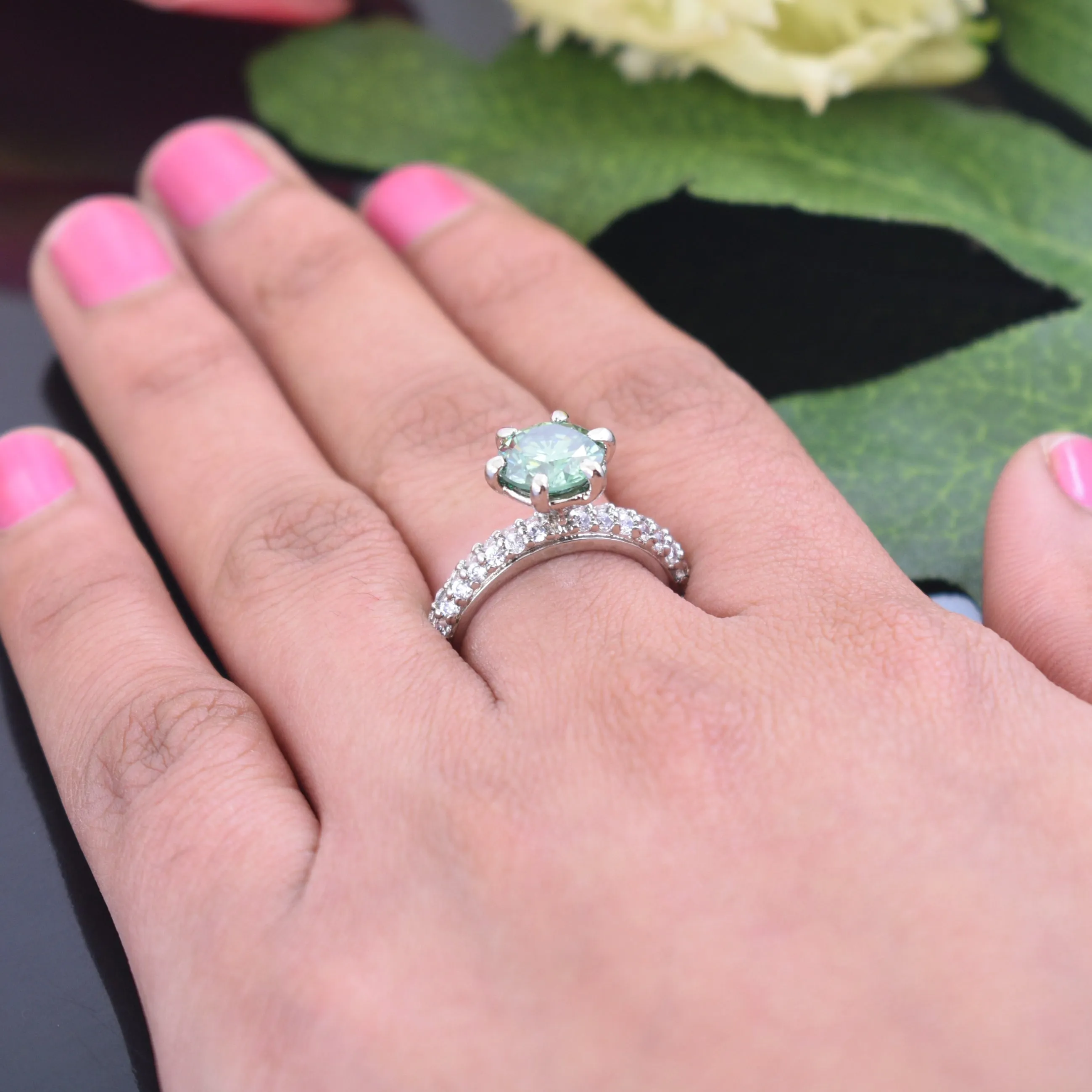 Gorgeous Blue Diamond Women's Ring with Accents in 925 Silver! Beautiful Shine & Great Style! Ideal For Anniversary Gift! Certified 2 Ct