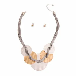 Gray Cord Metal Disc Necklace