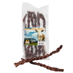 GREAT DOG Twisted Bully Sticks (Beef Steer Pizzle) 6, 12 Inch Twists - Sourced and Made in USA