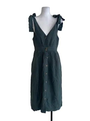 Green Textured Button Down Dress