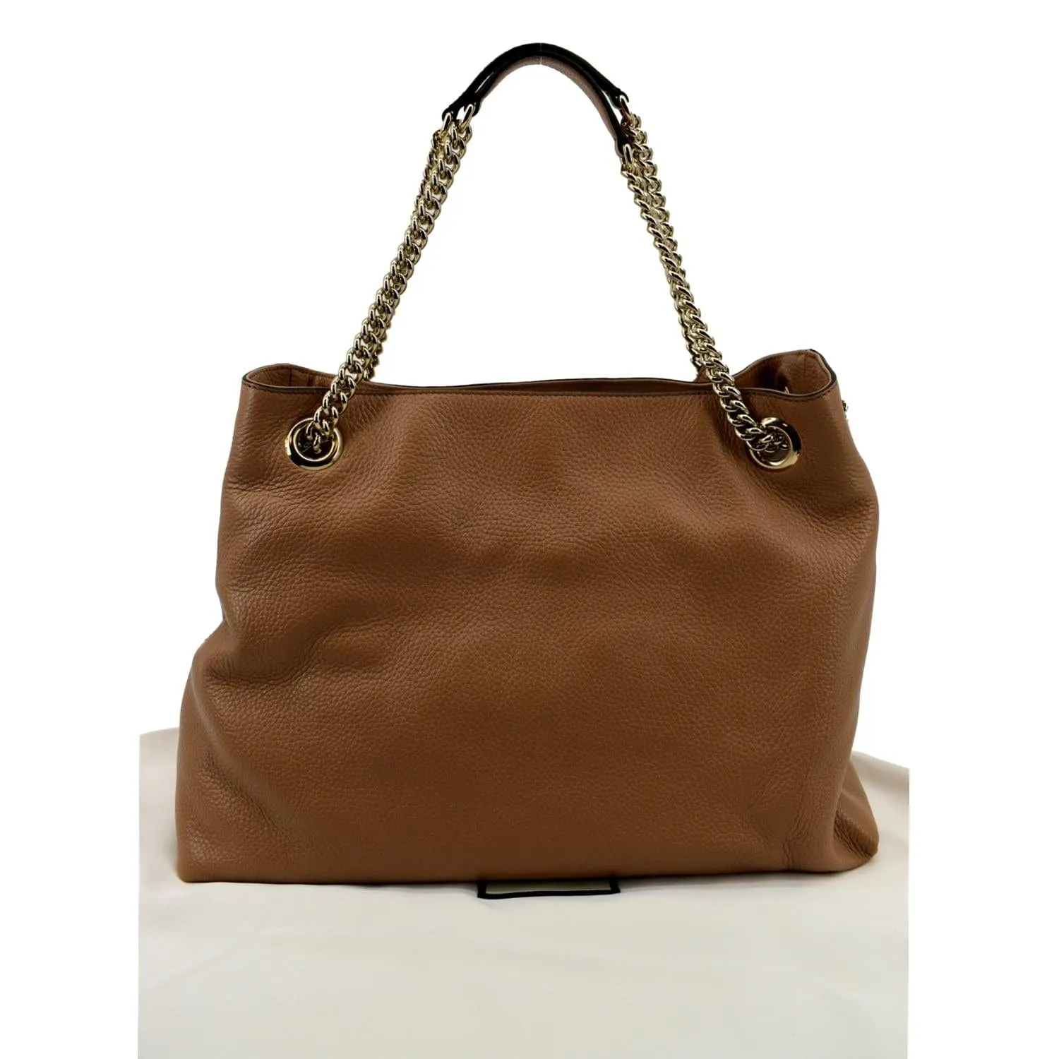 GUCCI Medium Soho Chain Pebbled Leather Tote Bag Beige 536196