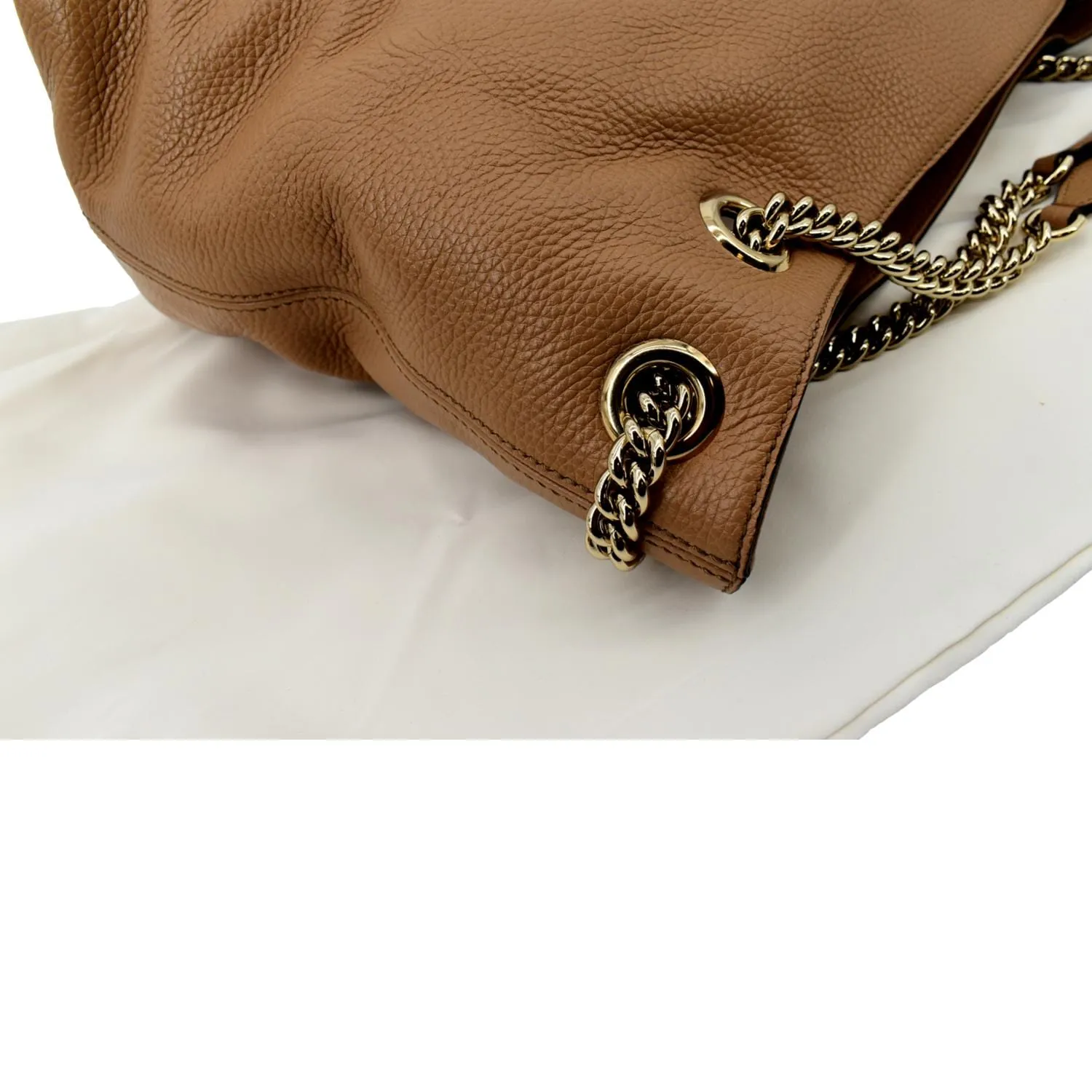 GUCCI Medium Soho Chain Pebbled Leather Tote Bag Beige 536196