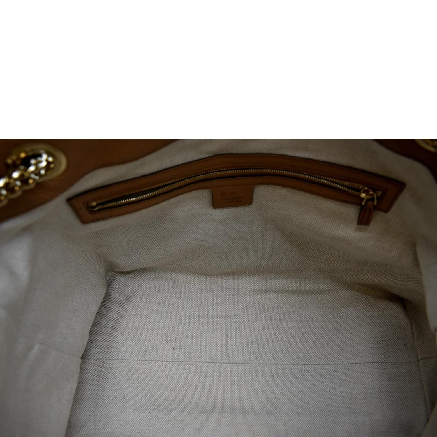 GUCCI Medium Soho Chain Pebbled Leather Tote Bag Beige 536196