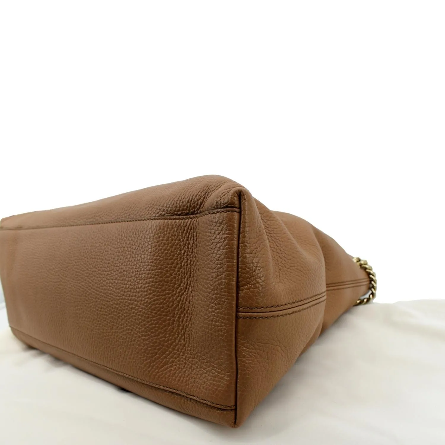 GUCCI Medium Soho Chain Pebbled Leather Tote Bag Beige 536196