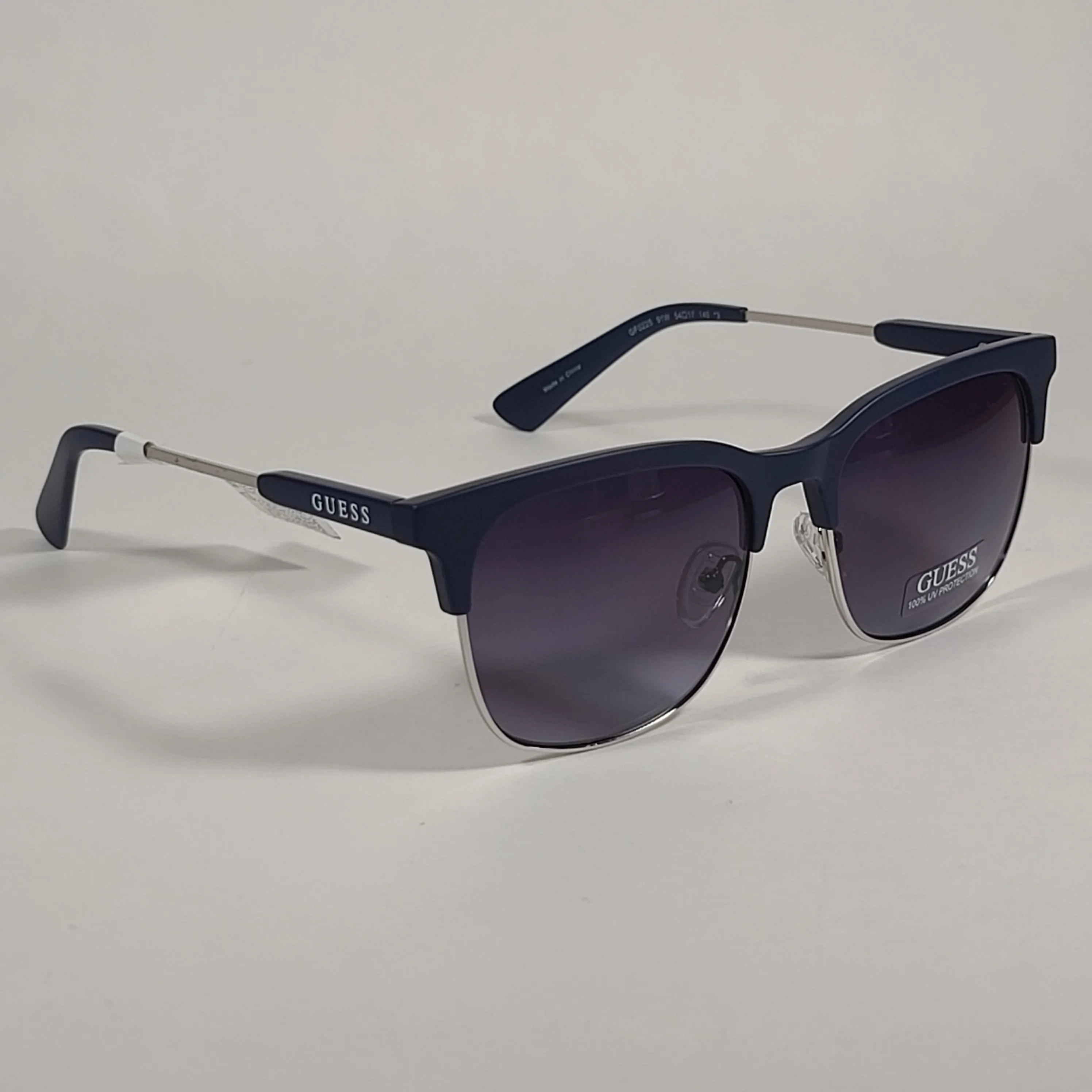 Guess Square Club Sunglasses Navy Blue And Gray Frame Smoke Gradient Lens GF0225 91W