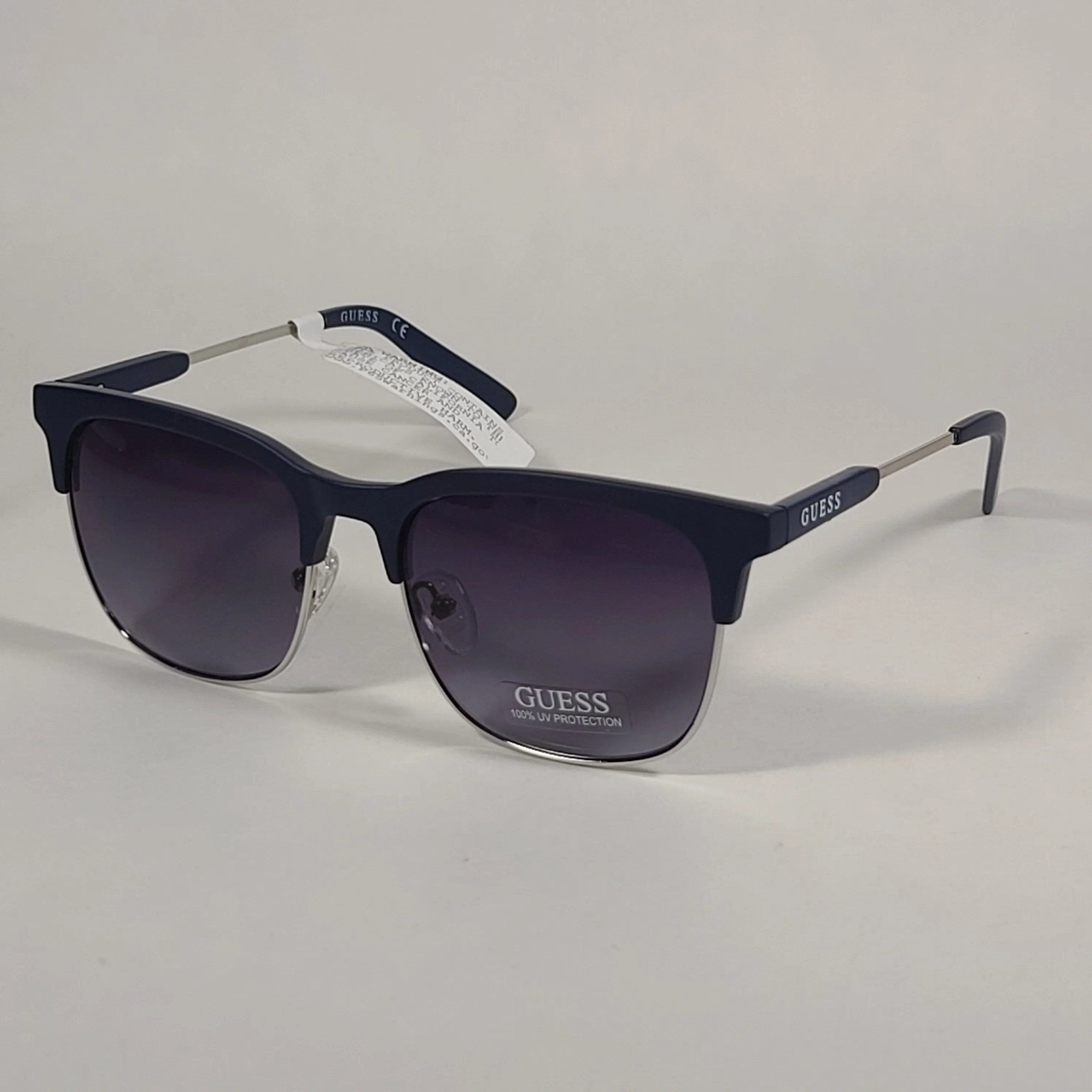Guess Square Club Sunglasses Navy Blue And Gray Frame Smoke Gradient Lens GF0225 91W
