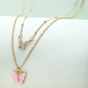 Haiba Pink Butterfly Layered Necklace
