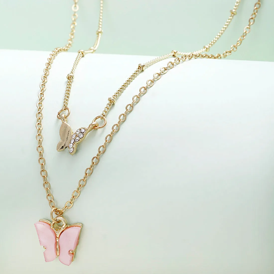 Haiba Pink Butterfly Layered Necklace