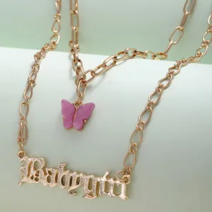 Haiba Purple Butterfly Layered Necklace
