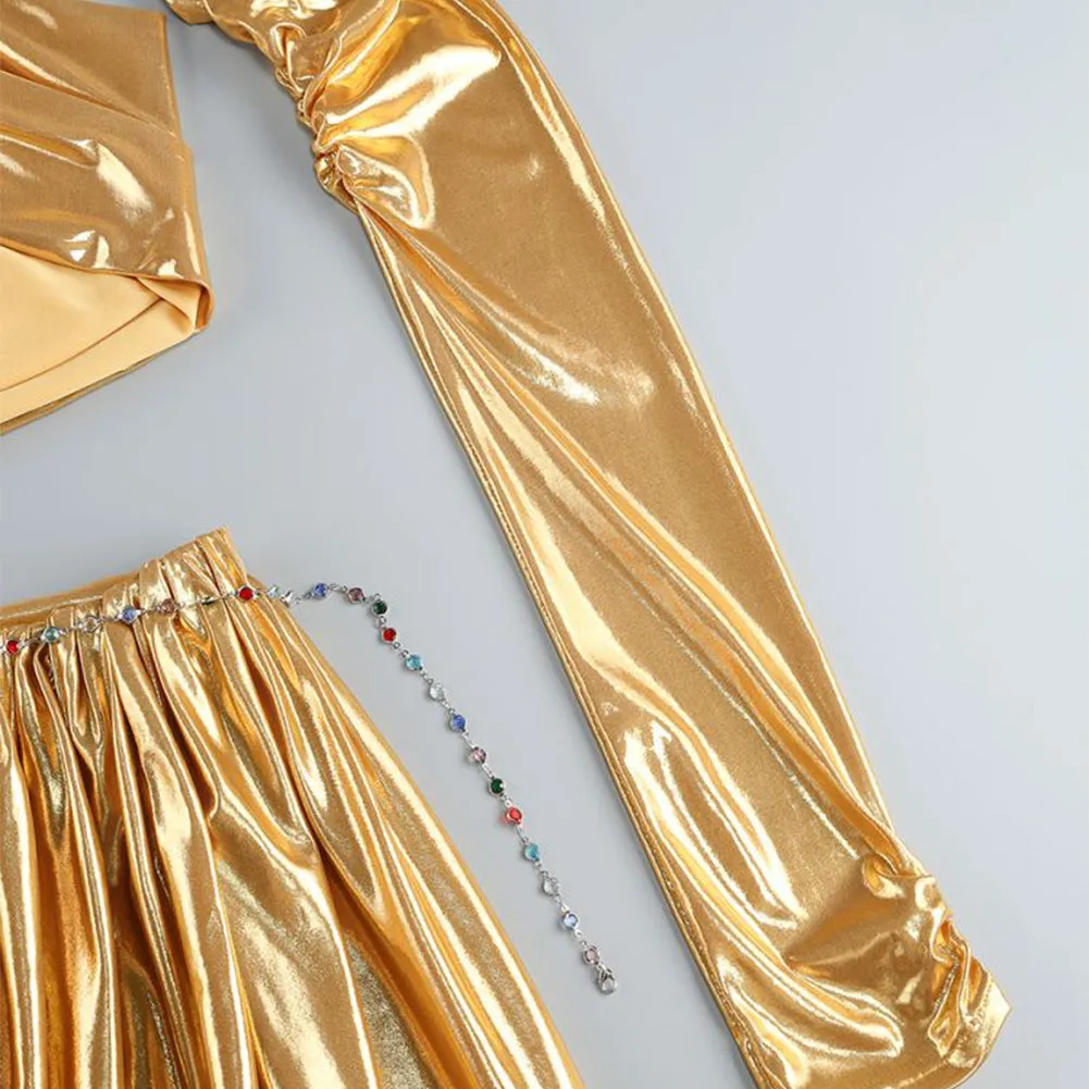 Halter Long Sleeve Detachable Sleeve Maxi Set ZNSBA1089
