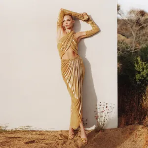 Halter Long Sleeve Detachable Sleeve Maxi Set ZNSBA1089