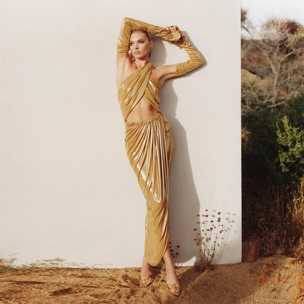 Halter Long Sleeve Detachable Sleeve Maxi Set ZNSBA1089