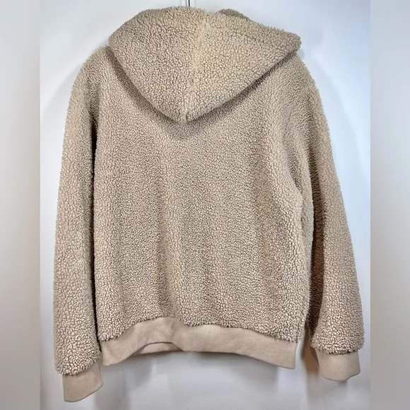 H&amp;M Women’s Hooded Teddy Sherpa Tan Nude Jacket Size Medium