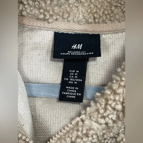 H&amp;M Women’s Hooded Teddy Sherpa Tan Nude Jacket Size Medium