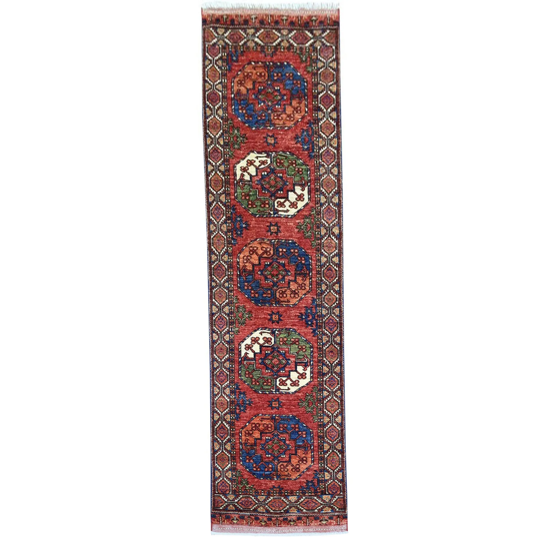 Hand-Knotted Afghan Ersari Elephant Feet Wool Handmade Rug (Size 2.6 X 9.8) Cwral-8955