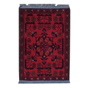 Hand-Knotted Afghan Khal Mohamdi Tribal Design Handmade Wool Rug (Size 1.4 X 2.0) Brrsf-1767
