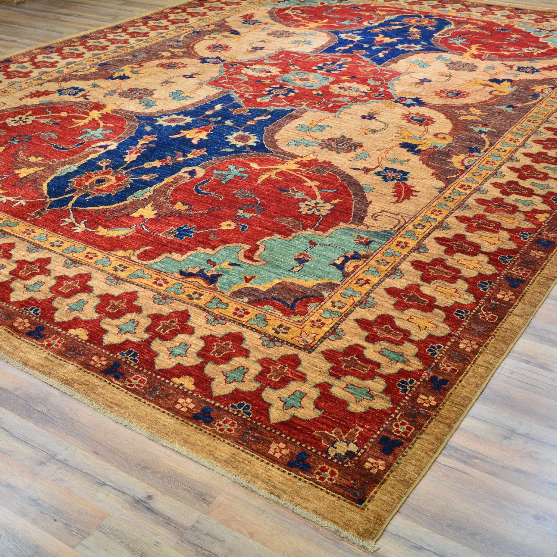 Hand-Knotted Afghan Tribal Traditional Design Wool Rug (Size 9.10 X 13.5) Cwral-8682