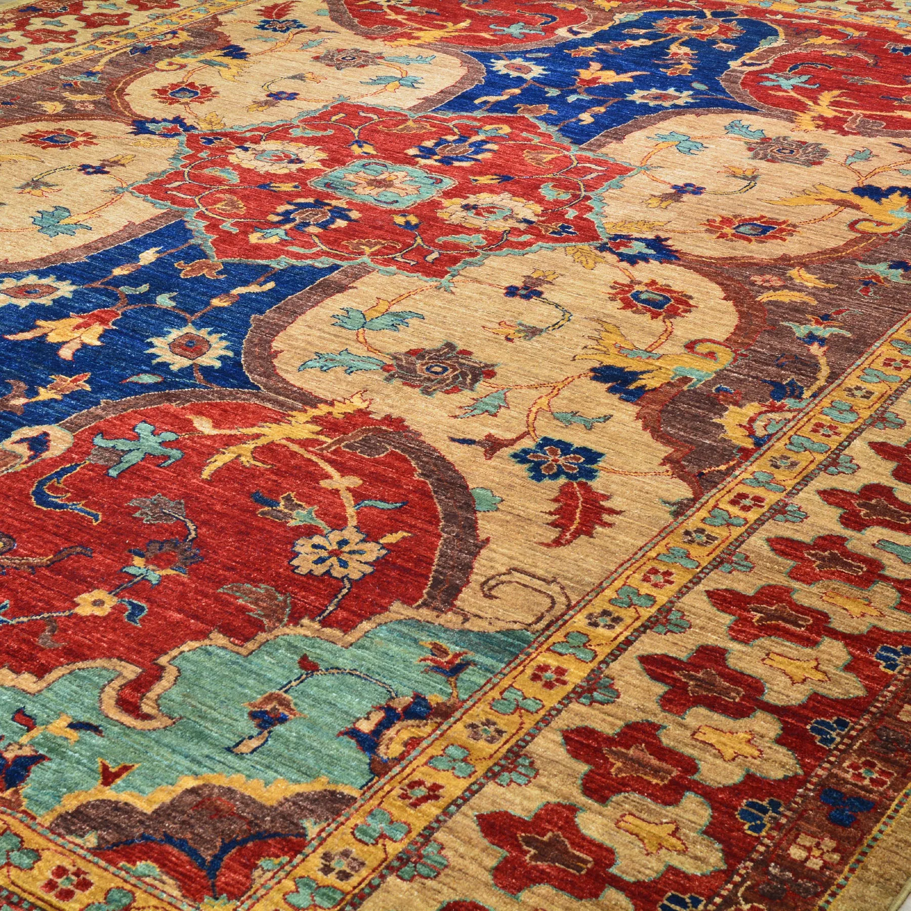 Hand-Knotted Afghan Tribal Traditional Design Wool Rug (Size 9.10 X 13.5) Cwral-8682