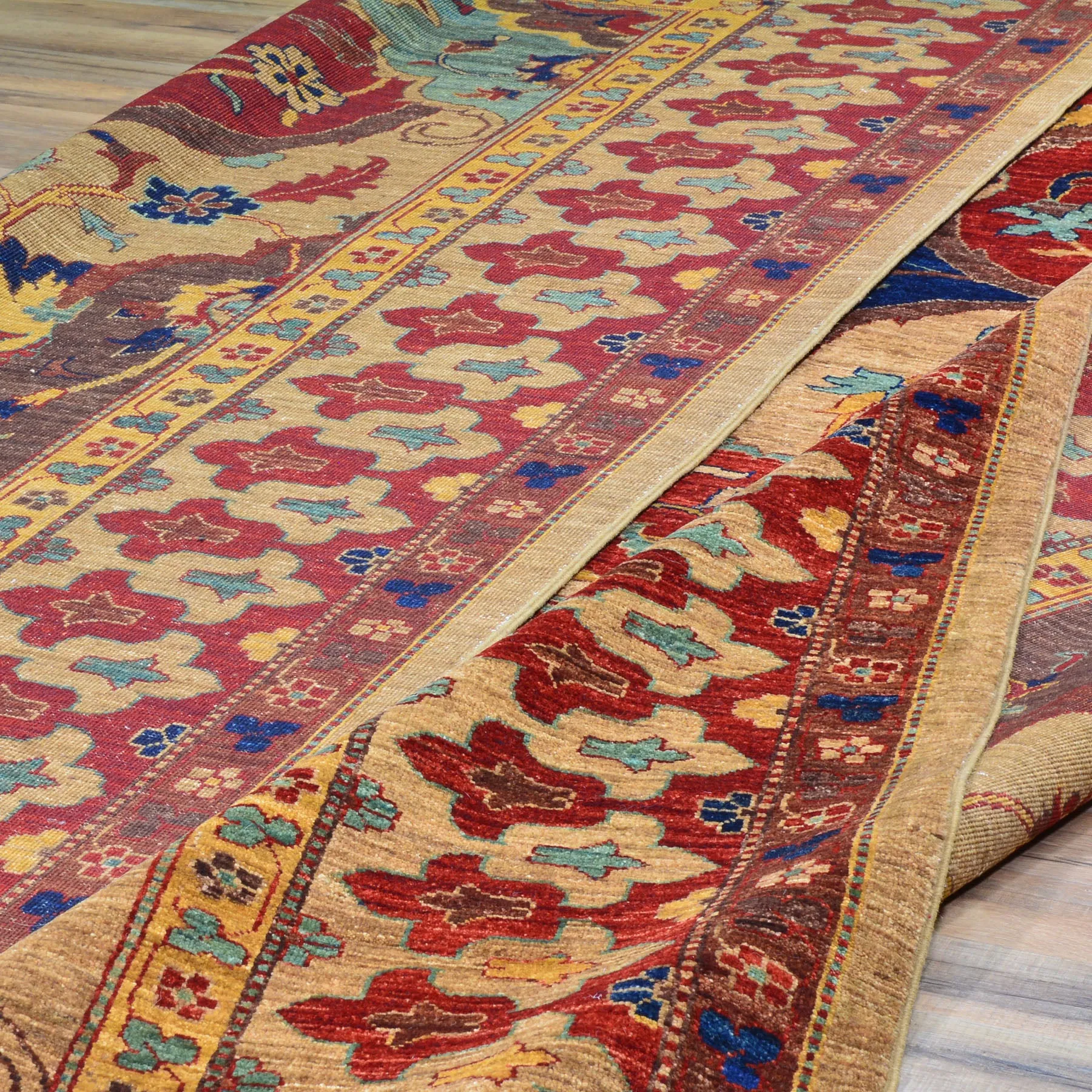 Hand-Knotted Afghan Tribal Traditional Design Wool Rug (Size 9.10 X 13.5) Cwral-8682