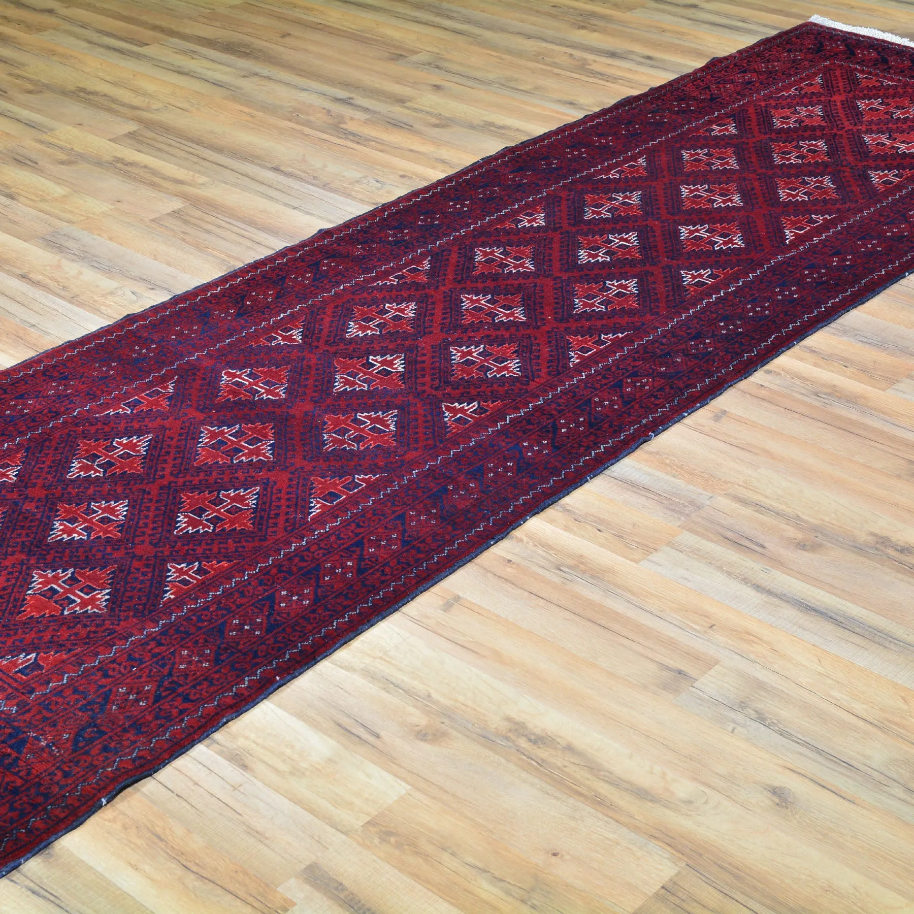 Hand-Knotted Afghan Tribal Turkoman 100% Wool Rug (Size 2.7 X 9.2) Brral-2907
