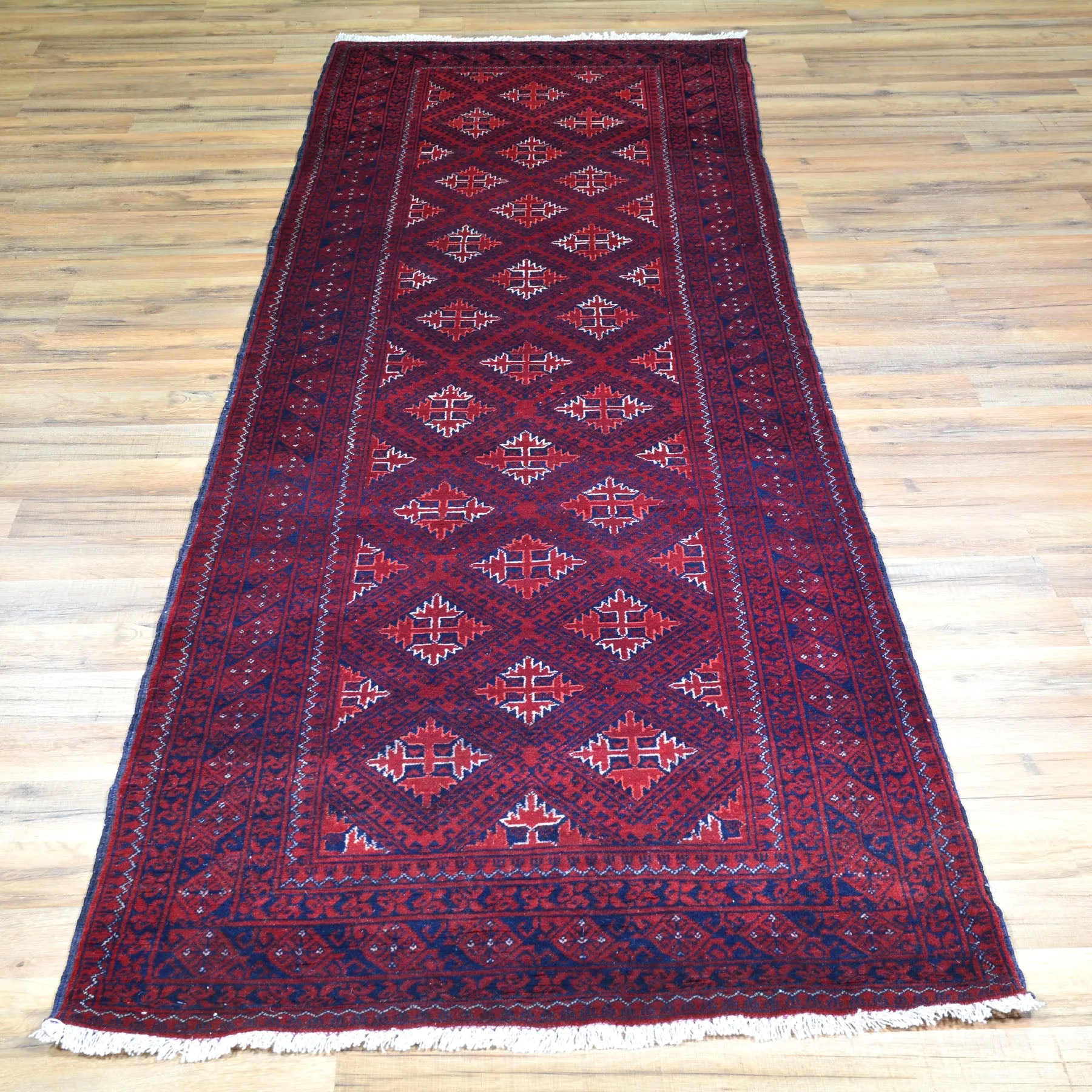Hand-Knotted Afghan Tribal Turkoman 100% Wool Rug (Size 2.7 X 9.2) Brral-2907