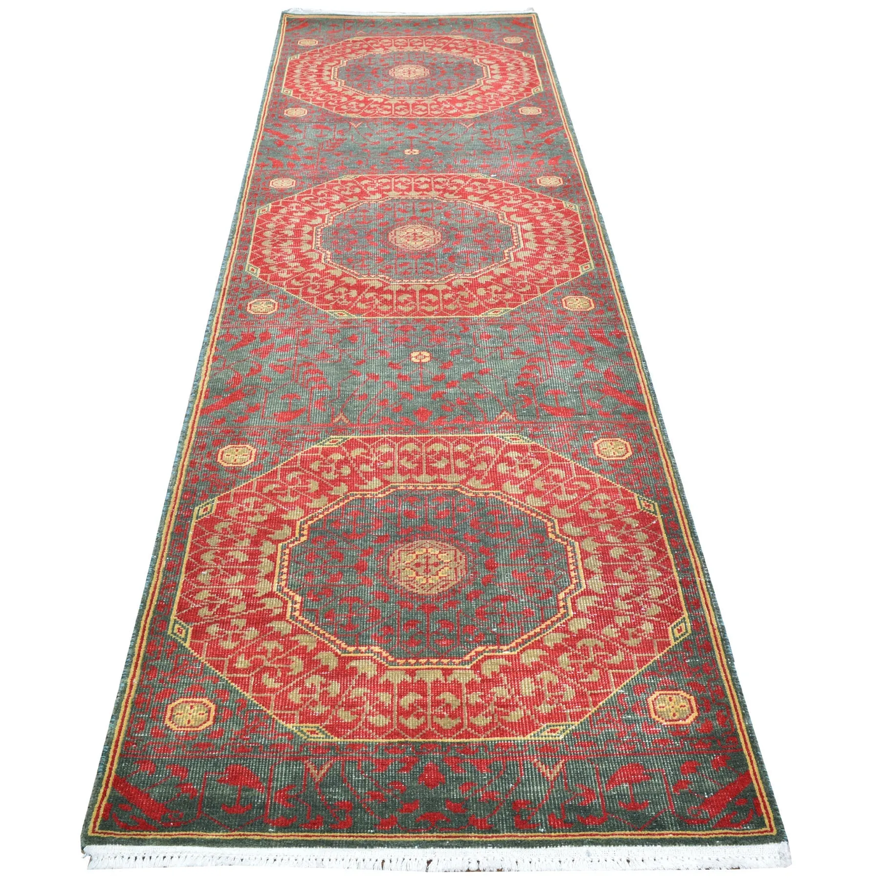 Hand-Knotted Antique Mamluk Design 100% Wool Rug (Size 2.7 X 10.0) Cwral-1806