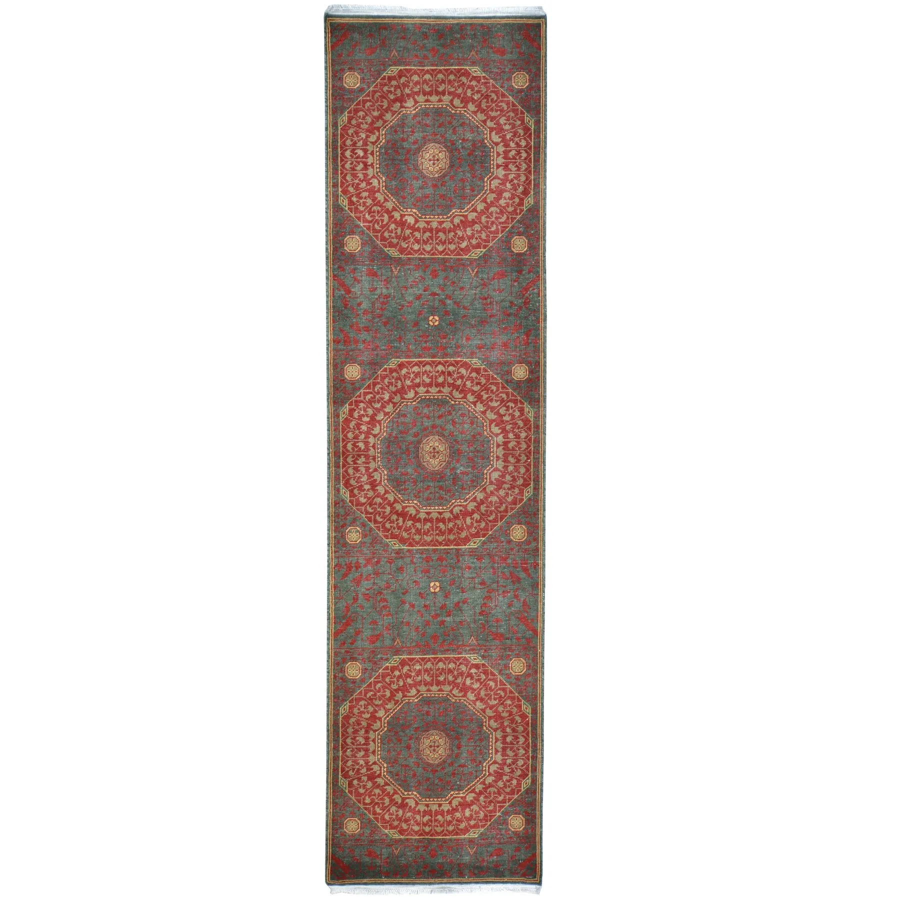Hand-Knotted Antique Mamluk Design 100% Wool Rug (Size 2.7 X 10.0) Cwral-1806