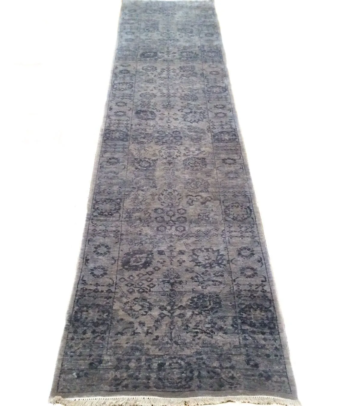 Hand-Knotted Bamboo Silk Runner Modern Handmade 100% Wool (Size 2.5 X 11.6) Brrsf-258