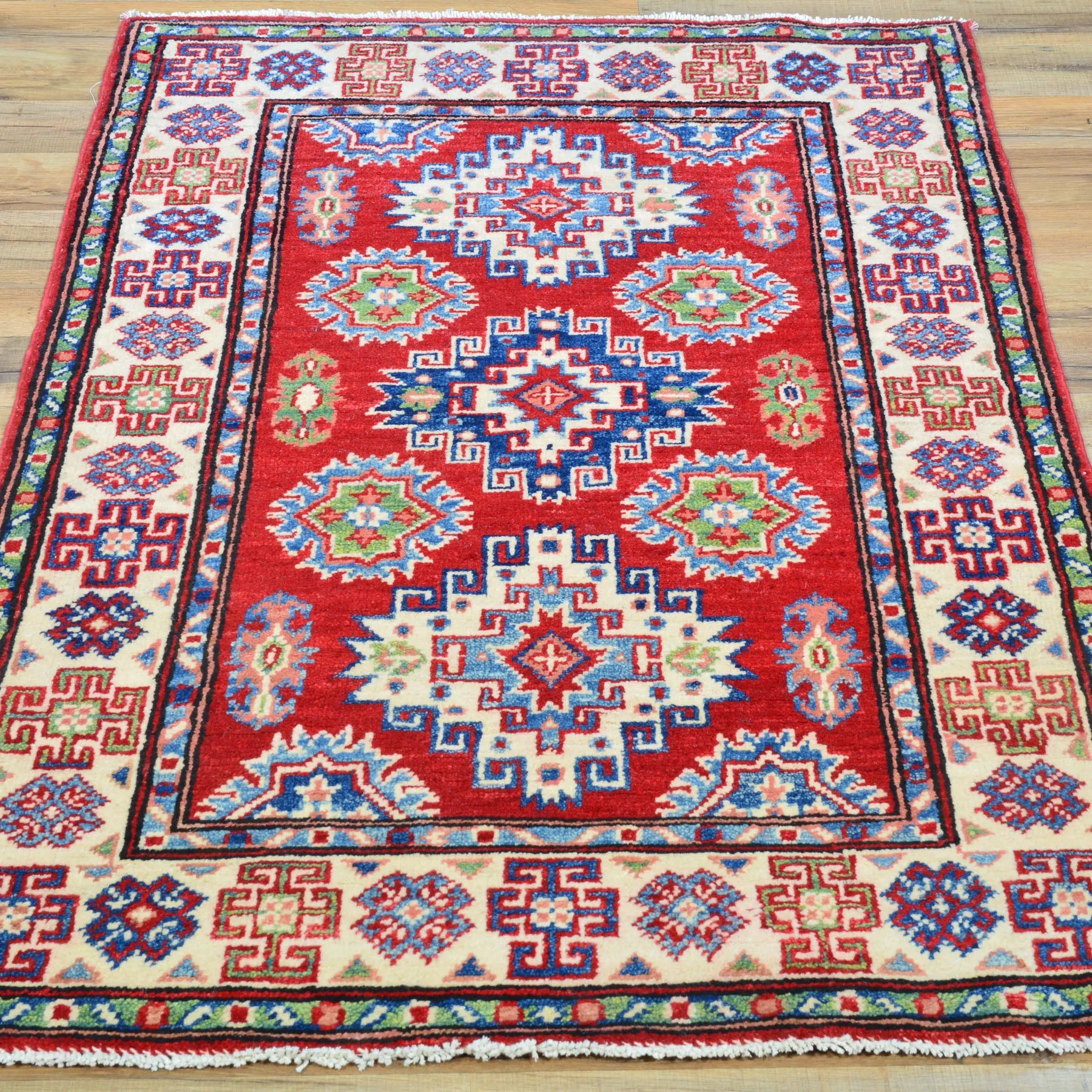 Hand-Knotted Caucasian Design Kazak Wool Handmade Rug (Size 2.9 X 4.2) Cwral-10614