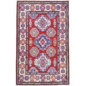 Hand-Knotted Caucasian Design Kazak Wool Handmade Rug (Size 2.9 X 4.2) Cwral-10614