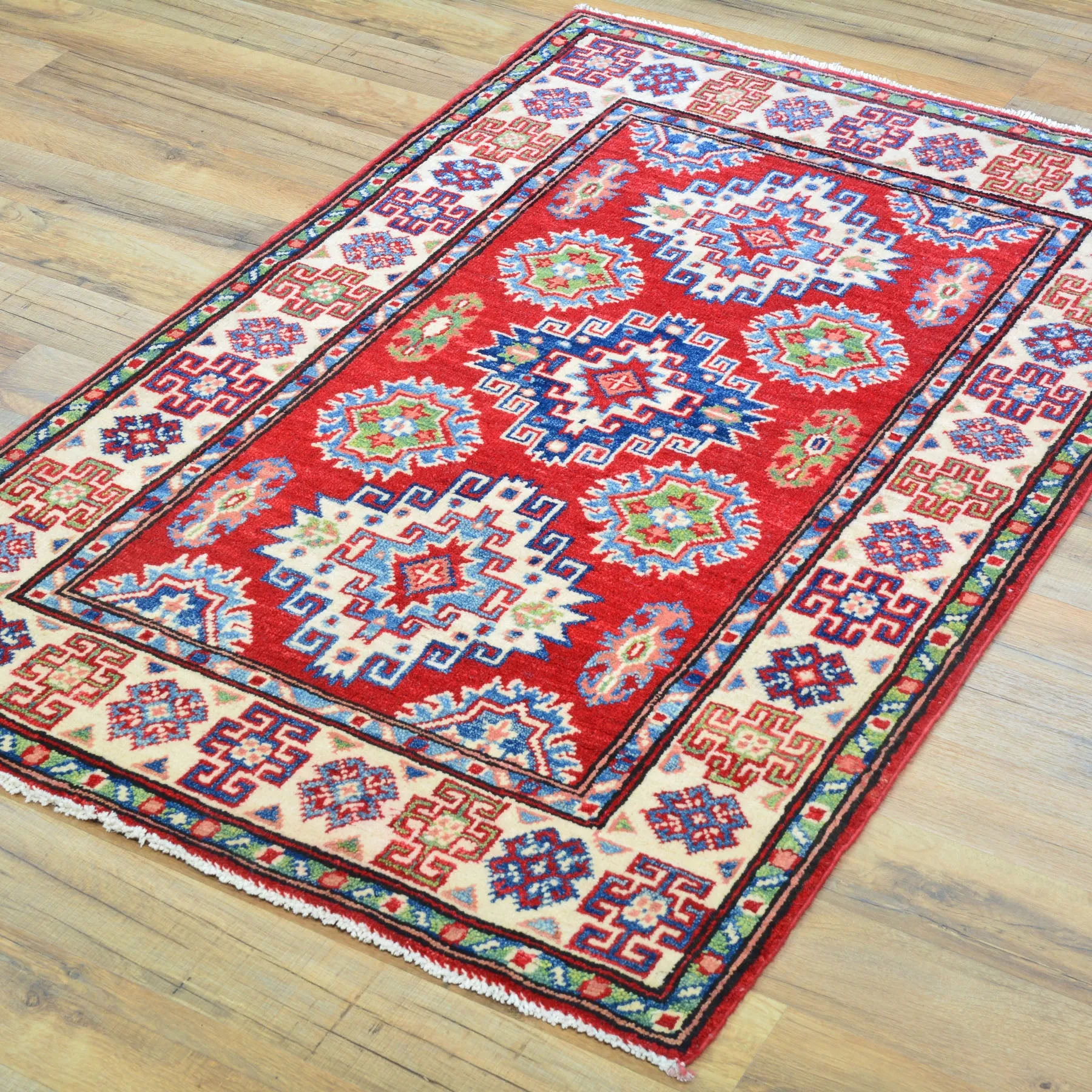 Hand-Knotted Caucasian Design Kazak Wool Handmade Rug (Size 2.9 X 4.2) Cwral-10614
