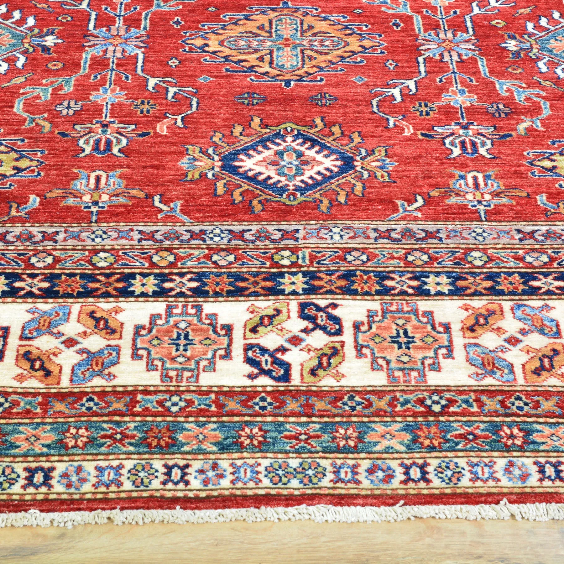 Hand-Knotted Caucasian Design Super Kazak Wool Rug (Size 8.0X 10.2) Cwral-8187