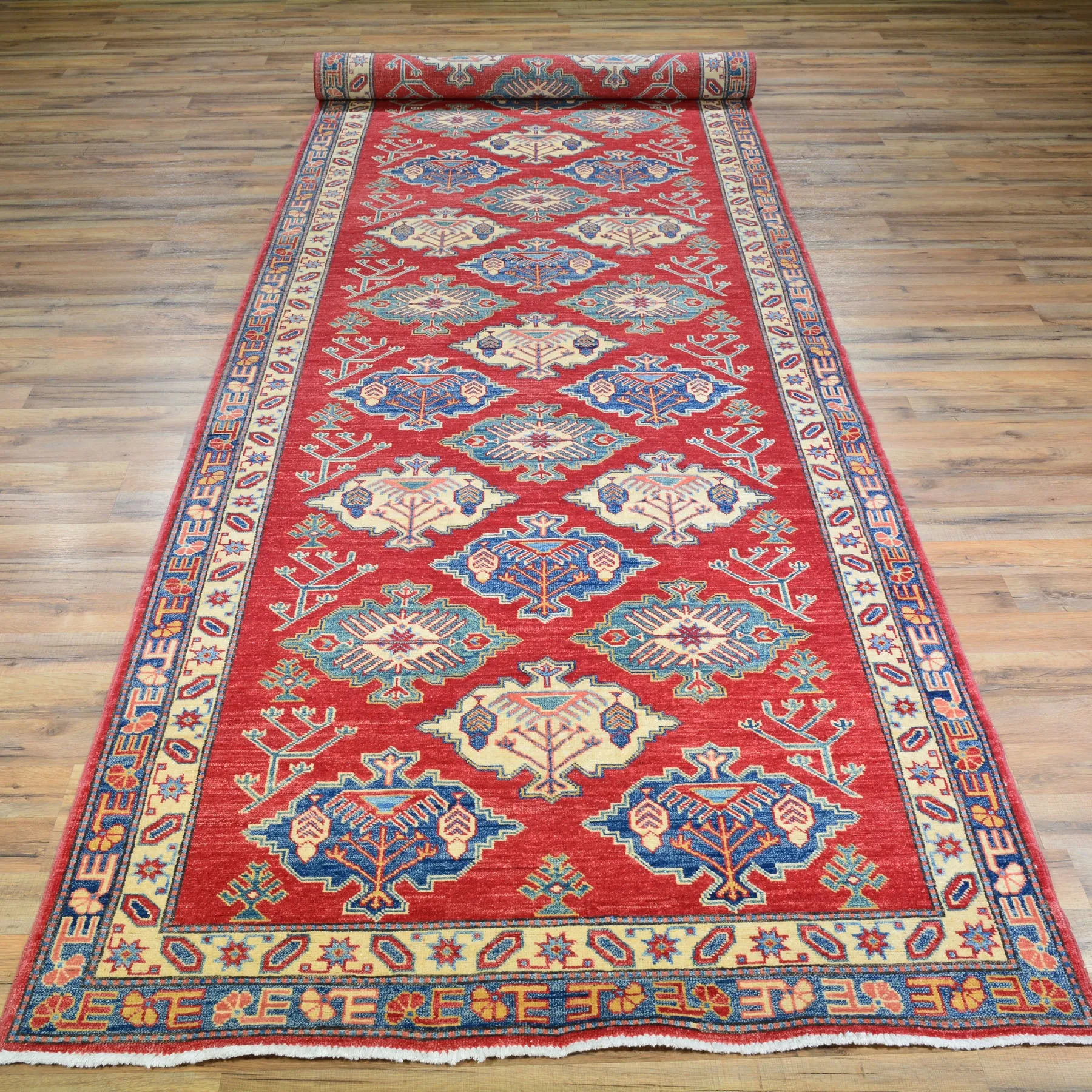 Hand-Knotted Caucasian Kazak Design Handmade Wool Rug (Size 4.3 X 14.8) Cwral-4584