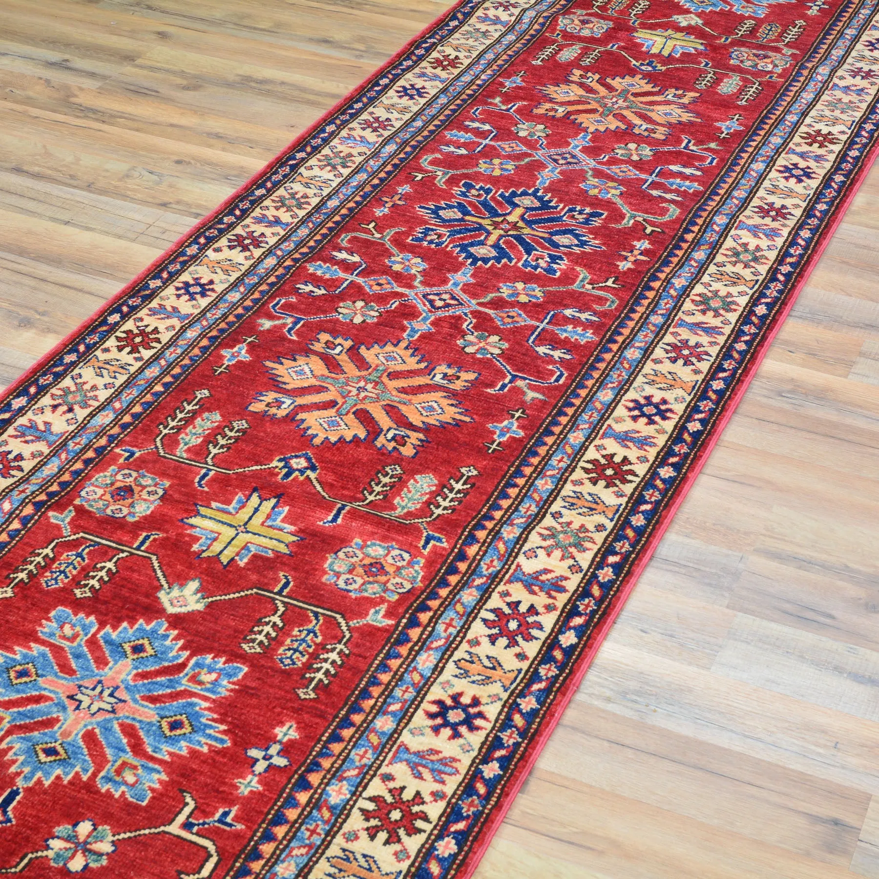 Hand-Knotted Fine Caucasian Design Super Kazak 100% Wool Rug (Size 2.7 X 10.10) Brrsf-1893