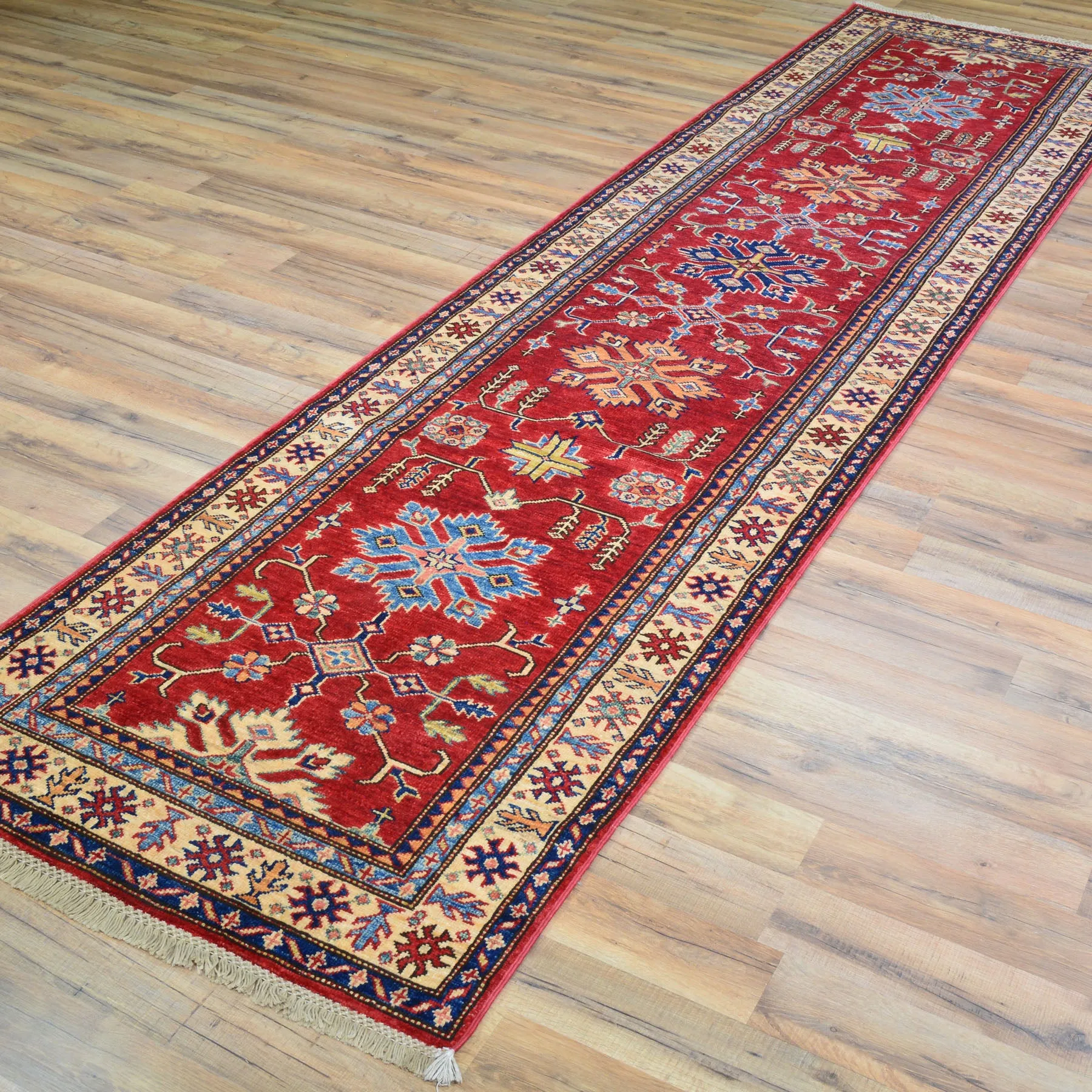 Hand-Knotted Fine Caucasian Design Super Kazak 100% Wool Rug (Size 2.7 X 10.10) Brrsf-1893