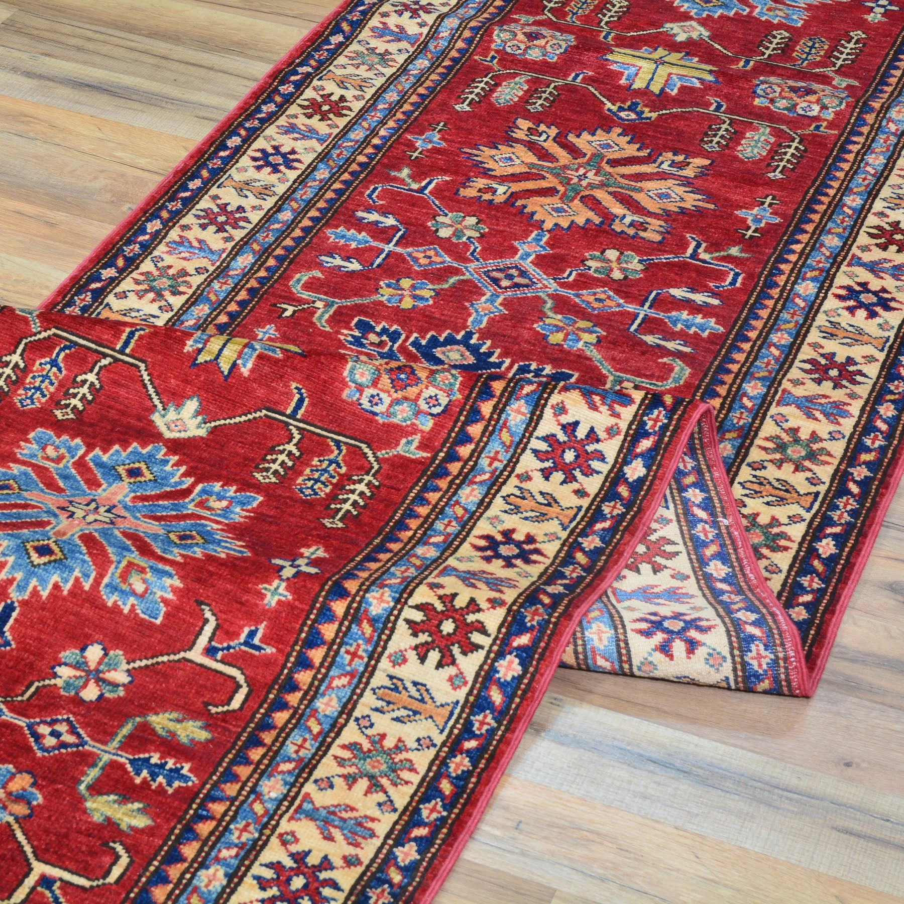 Hand-Knotted Fine Caucasian Design Super Kazak 100% Wool Rug (Size 2.7 X 10.10) Brrsf-1893