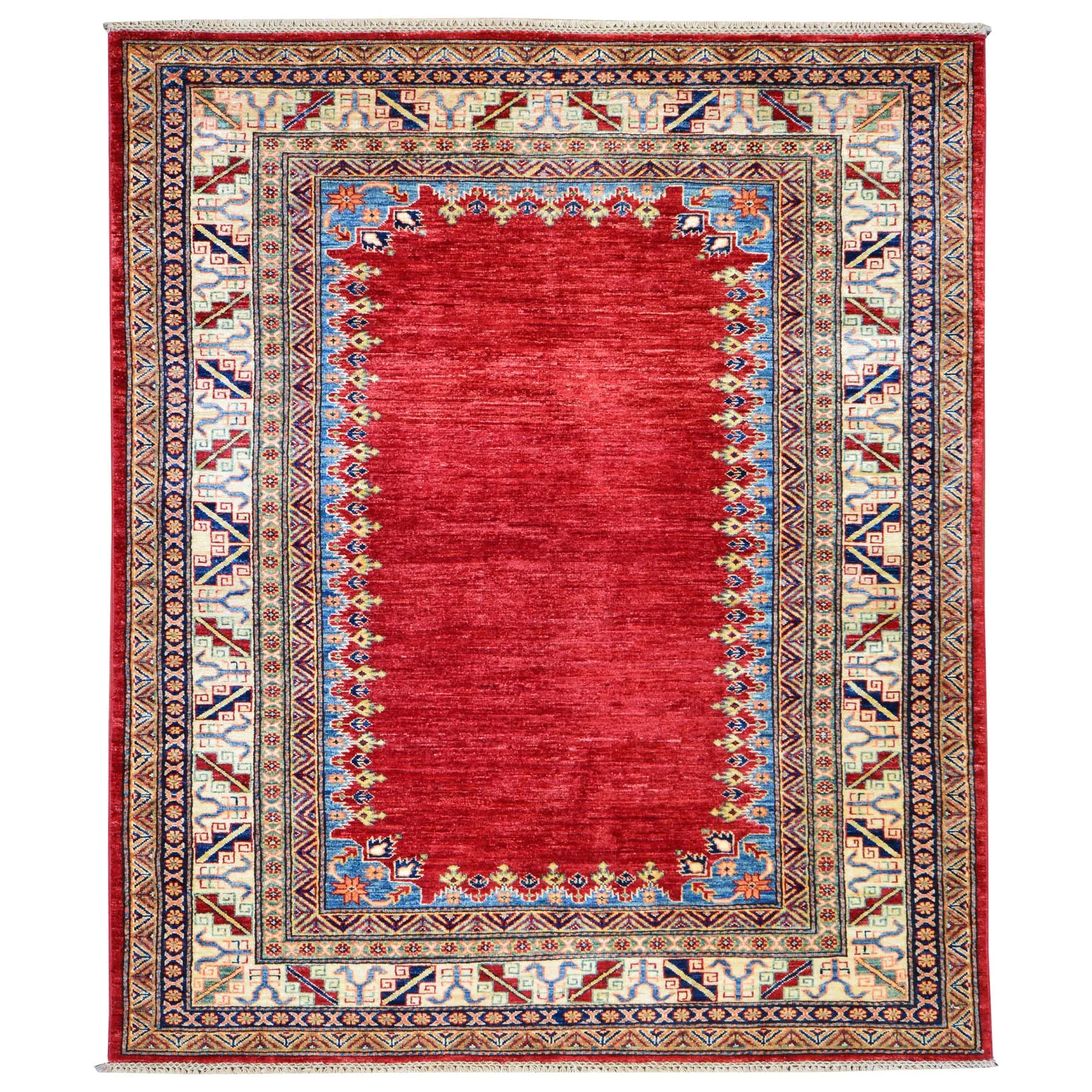 Hand-Knotted Fine Super Kazak Modern Caucasian Design Wool Rug (Size 5.0 X 6.8) Brrsf-738