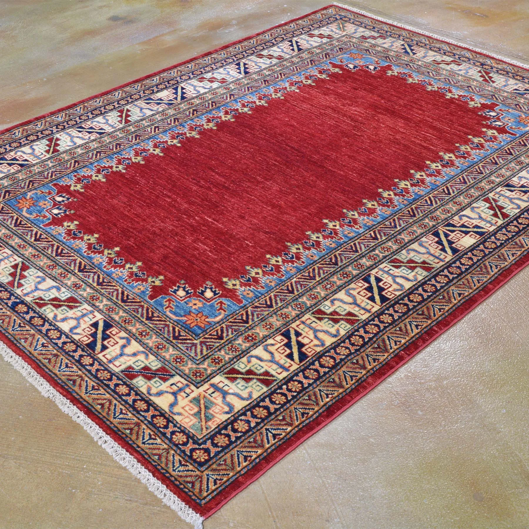 Hand-Knotted Fine Super Kazak Modern Caucasian Design Wool Rug (Size 5.0 X 6.8) Brrsf-738