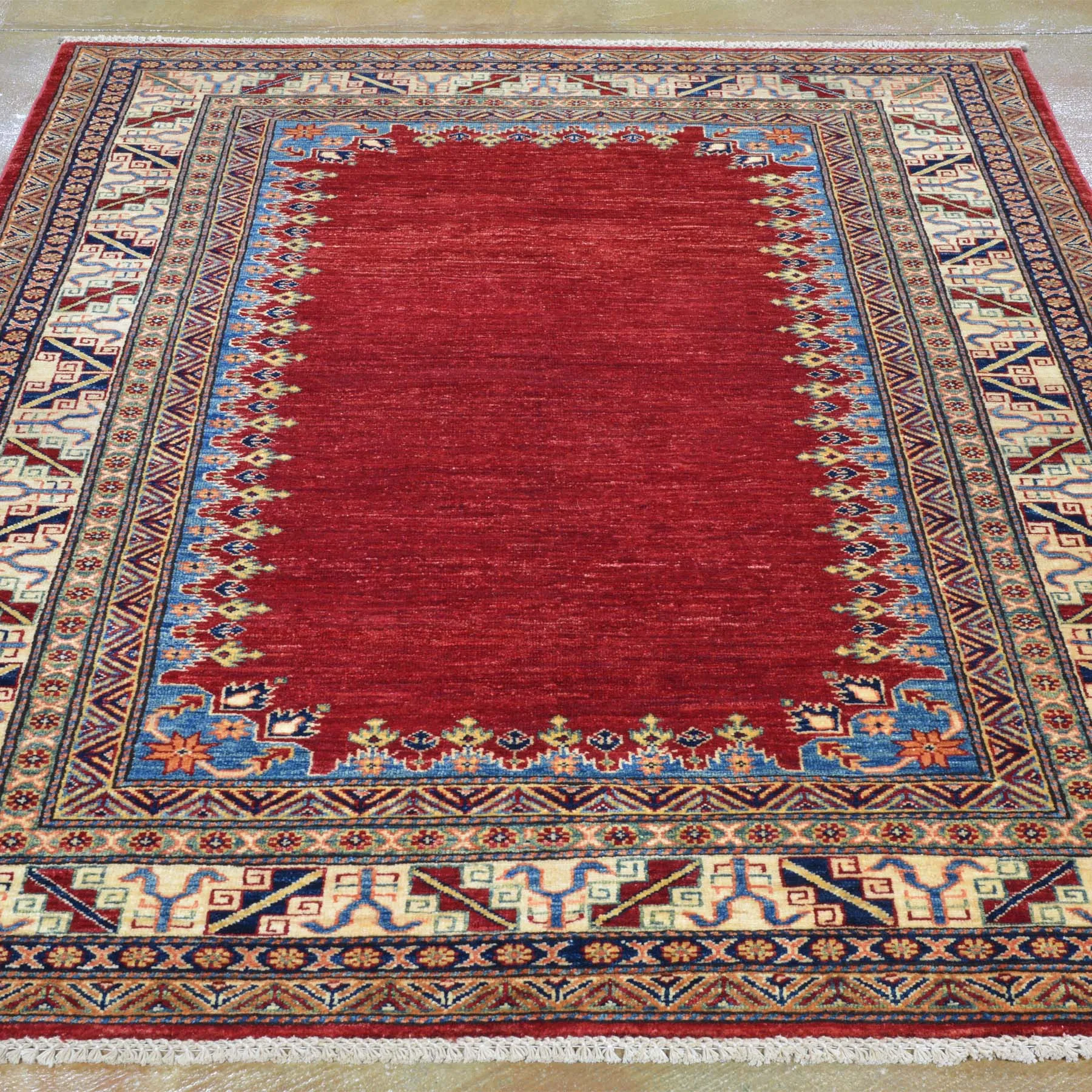 Hand-Knotted Fine Super Kazak Modern Caucasian Design Wool Rug (Size 5.0 X 6.8) Brrsf-738