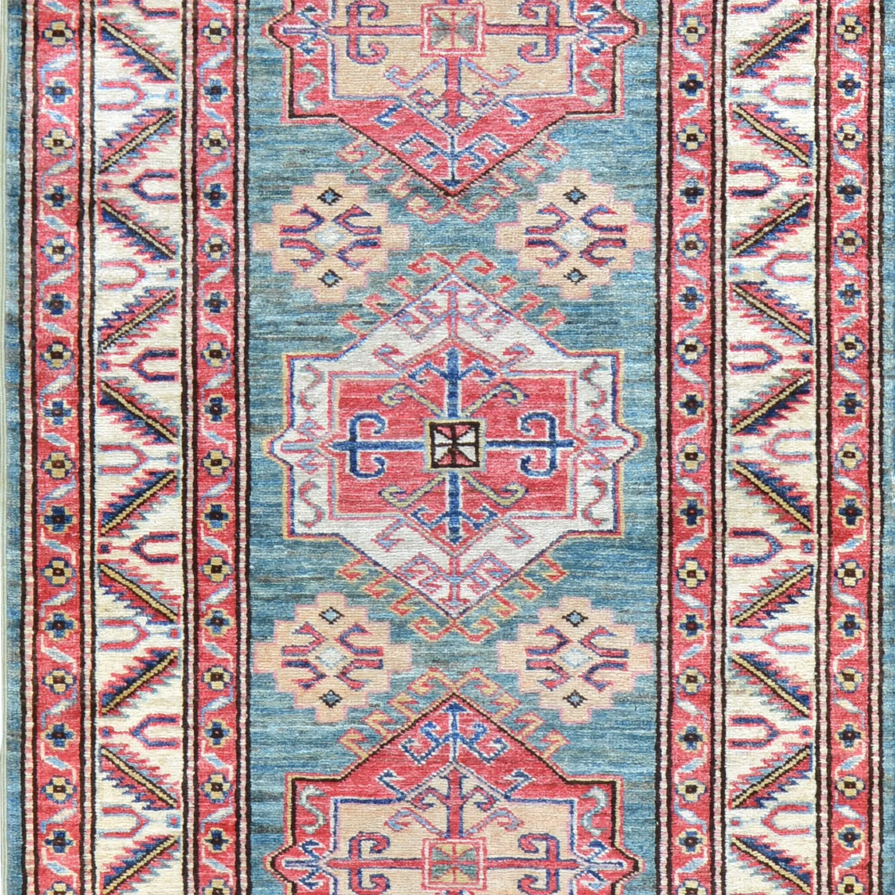 Hand-Knotted Fine Super Kazak Rug Geometric Design 100% Wool (Size 2.9 X 10.0) Brrsf-207