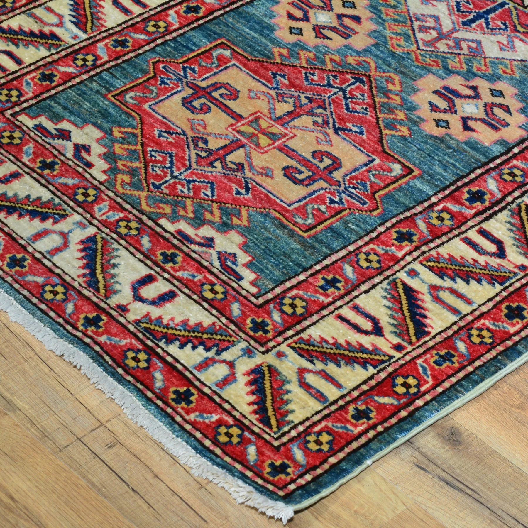 Hand-Knotted Fine Super Kazak Rug Geometric Design 100% Wool (Size 2.9 X 10.0) Brrsf-207