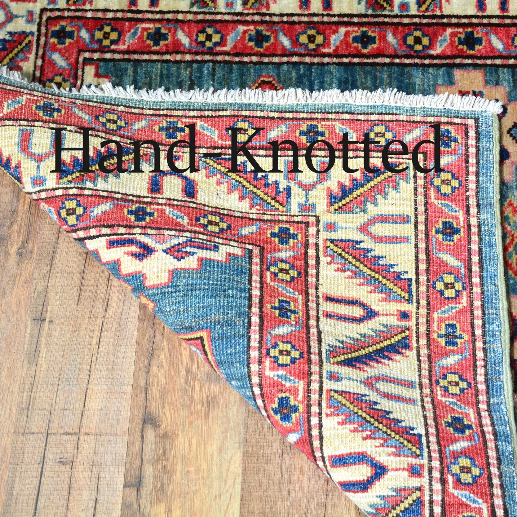 Hand-Knotted Fine Super Kazak Rug Geometric Design 100% Wool (Size 2.9 X 10.0) Brrsf-207