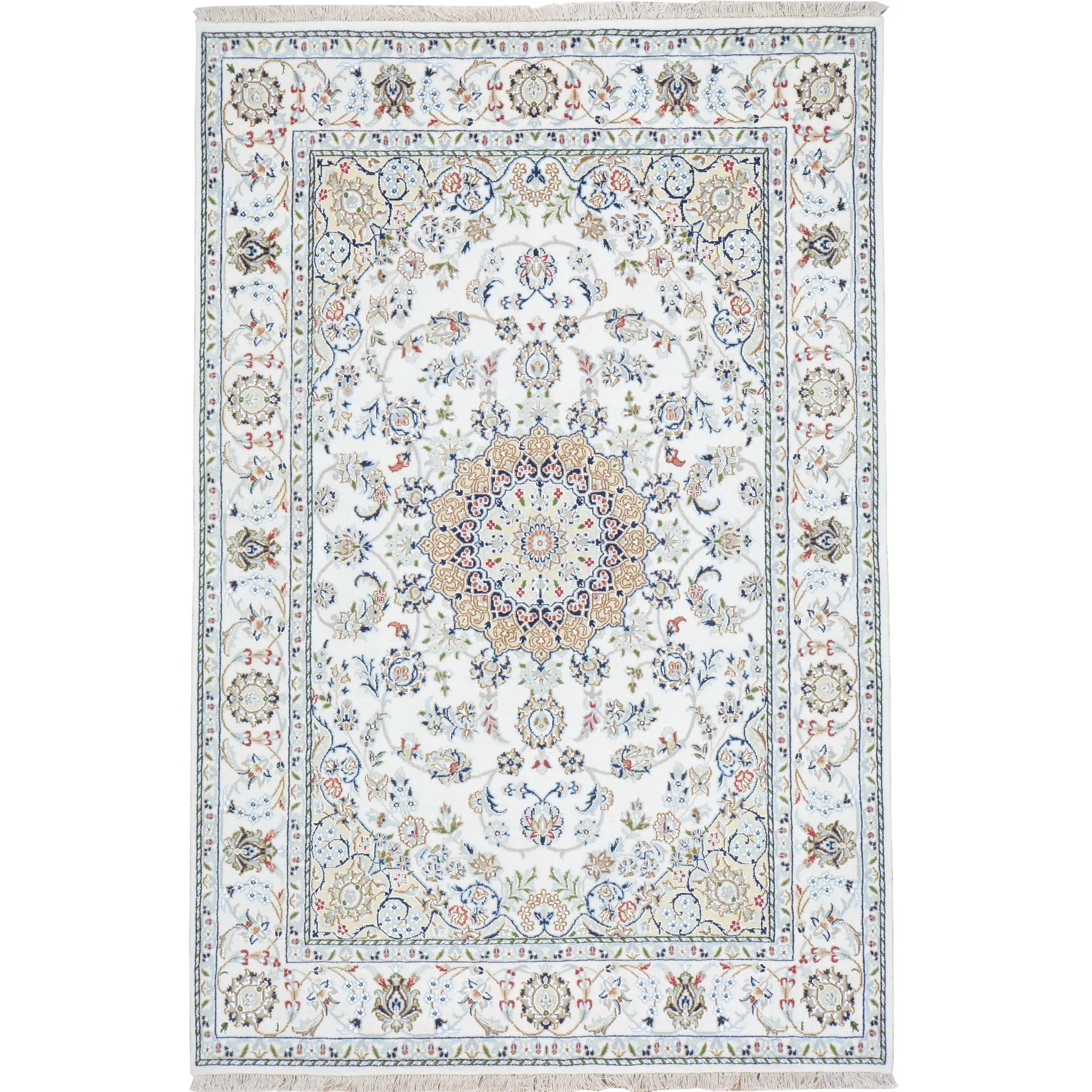 Hand-Knotted Fine Wool and Silk Traditional Nain Design Handmade Rug (Size 4.7 X 6.10) Cwral-9783