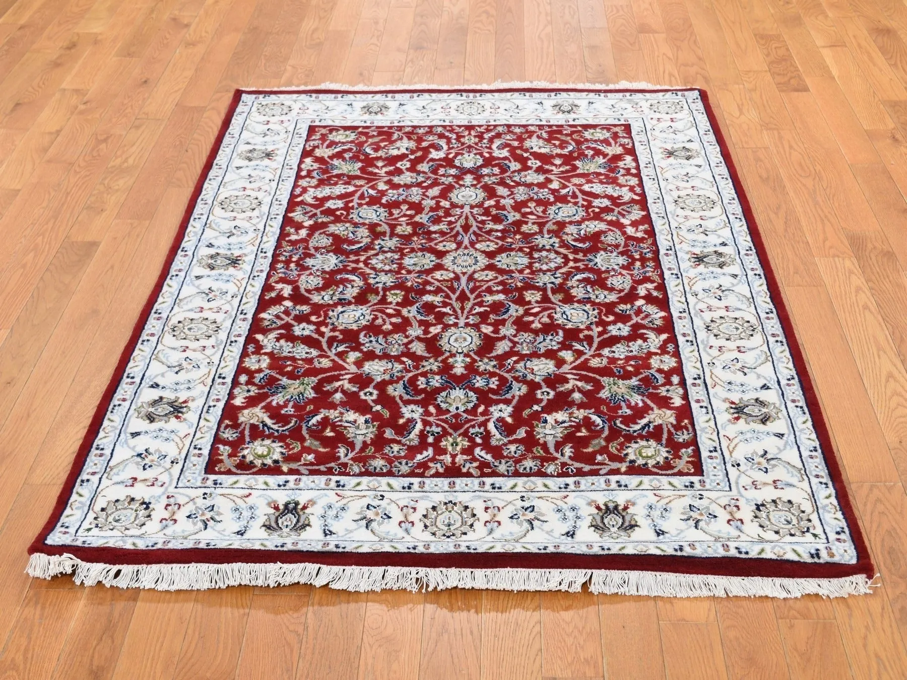 Hand-Knotted Fine Wool Silk Persian Nain Design Rug (Size 3.5 X 5.1) Cwral-7449