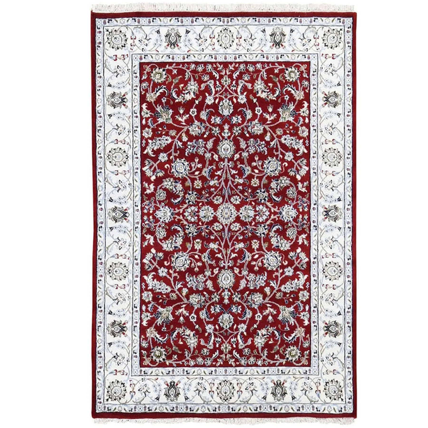 Hand-Knotted Fine Wool Silk Persian Nain Design Rug (Size 3.5 X 5.1) Cwral-7449