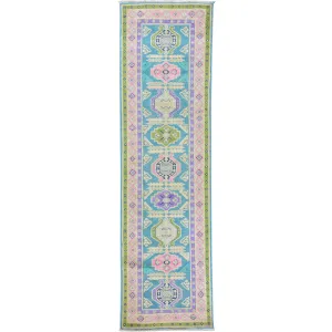 Hand-Knotted Handmade Colorful Geometric Design Wool Rug (Size 2.7 X 9.5) Cwral-7404