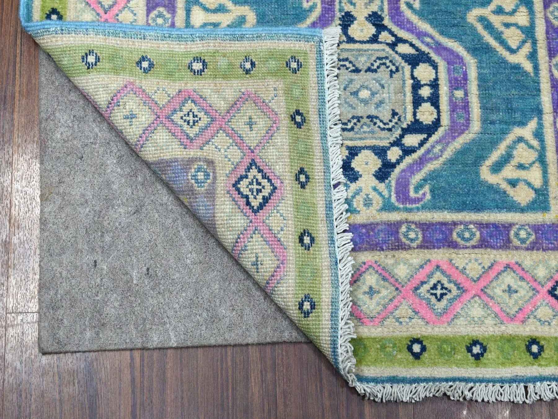 Hand-Knotted Handmade Colorful Geometric Design Wool Rug (Size 2.7 X 9.5) Cwral-7404